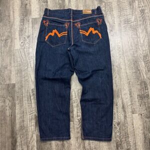 Vintage Evolution Orange Embroidery Baggy Skater Jeans Hip Hop Y2K 40 x31